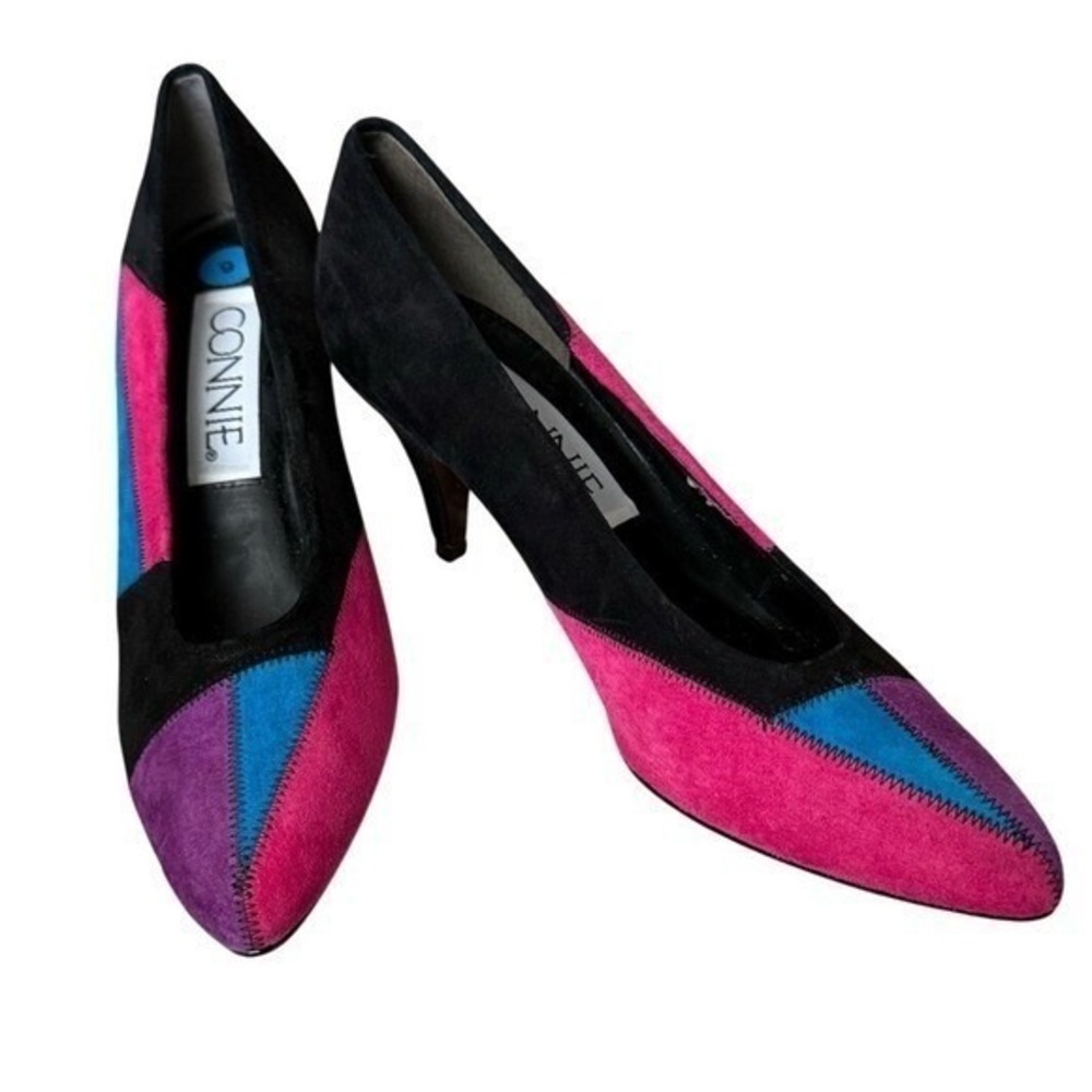 CONNIE Vintage 1980s Colorblock Suede Leather Pointed Toe Pumps | Size 9AA
